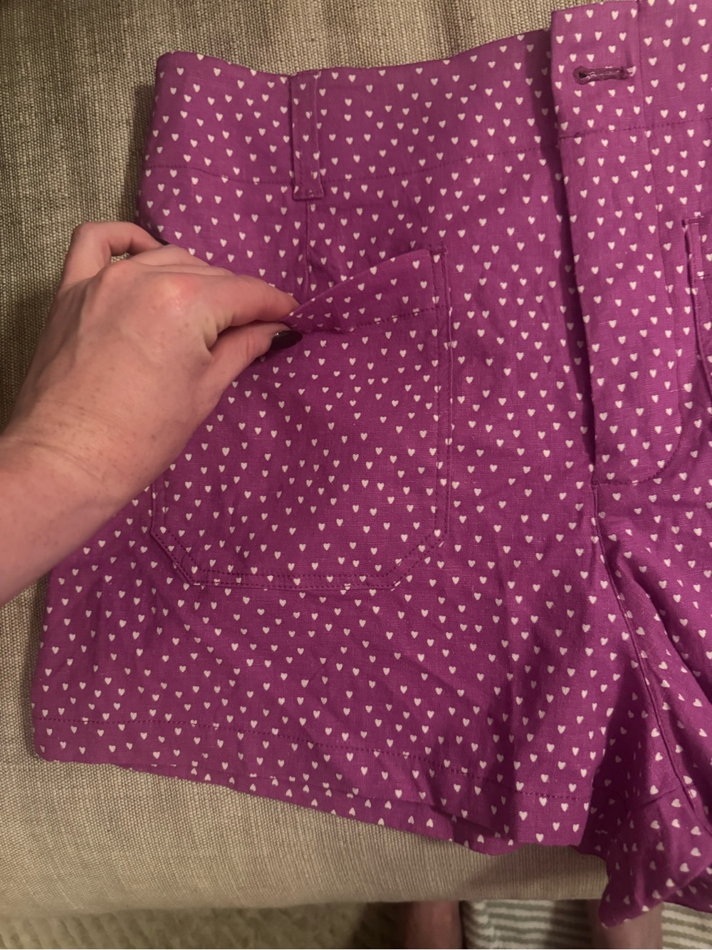 NWOT Anthropologie Maeve Colette Short in Purple with White Heart Print - Picture 5 of 10